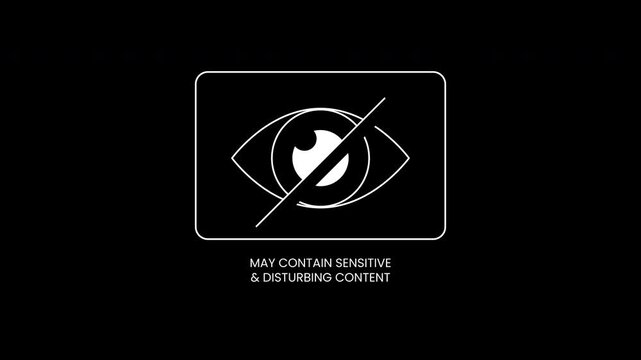 Sensitive content warning eye symbol crossed out label graphic suitable for sensitive content warnings. Ideal for indicating disturbing material in designs.
