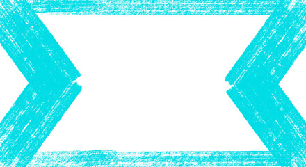 Distressed Grunge Frame PNG - horizontal banner, pointed label, teal brushstrokes. Hand drawn chalk crayon, rustic design text box, title, header. Isolated transparent object.