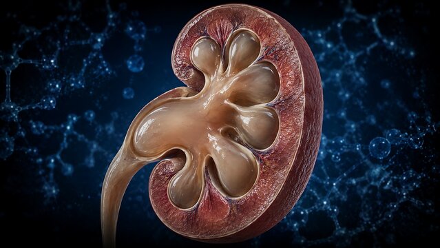 Hydronephrosis with Dilated Renal Pelvis and Calyces, Obstructed Human Kidney Anatomy and Urologic Pathology, Medical Illustration