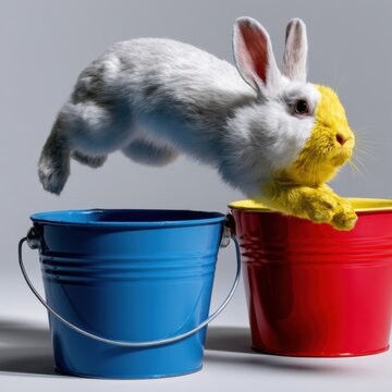 Rabbit Dives Into Paint Buckets in a Funny Scene