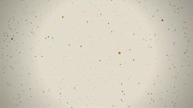 Abstract minimalist motion background with colorful flickering dots and horizontal scanlines on a beige texture.