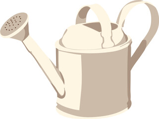 a cream-colored metal watering can isolated on a transparent background. Perfect for gardening, botanical, landscaping, and home garden design applications. © RN Art