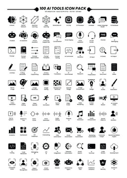 Artificial Intelligence Tools Icon Set Collection with Modern Flat Design