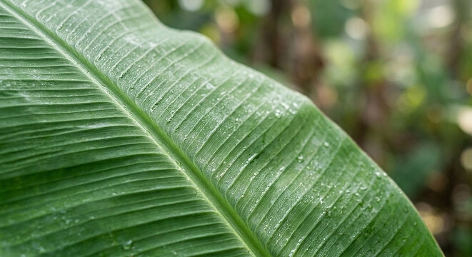 Fresh Banana Leaf Texture with Natural Green Copy Space Background