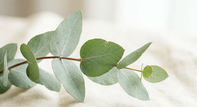 Minimal Fresh Eucalyptus Leaves on Bright Natural Background