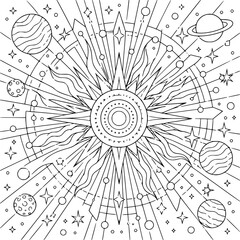 Cosmic Abstract Coloring Pages for Adults   Space-Inspired Line Art Designs Featuring Galaxies, Nebulas, Planets, Celestial Patterns, Starbursts & Modern Abstract Cosmic Illustrations for Relaxation,  © Pinkeryart