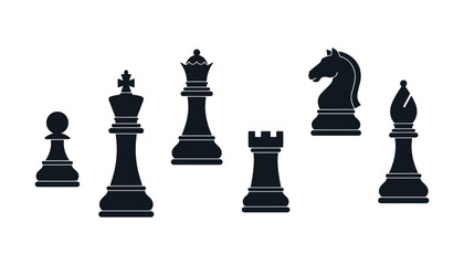 Chess pieces silhouette set including king queen rook bishop knight and pawn vector illustration collection © Moner