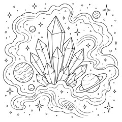 Cosmic Abstract Coloring Pages for Adults   Space-Inspired Line Art Designs Featuring Galaxies, Nebulas, Planets, Celestial Patterns, Starbursts & Modern Abstract Cosmic Illustrations for Relaxation,  © Pinkeryart