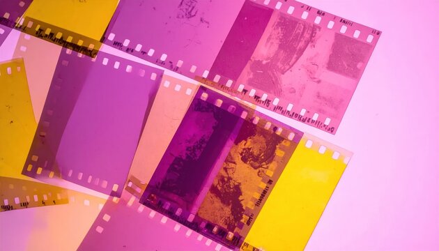 Abstract composition of colorful film negatives and vintage strips.