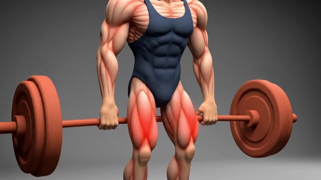 Anatomical Illustration of a Muscular Man Performing a Deadlift Exercise.