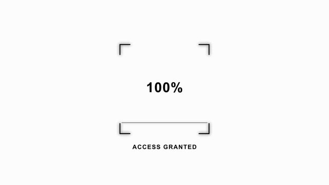 A digital interface displaying "100%" and "ACCESS GRANTED" with targeting brackets on a white background, indicating successful system authentication or completion.