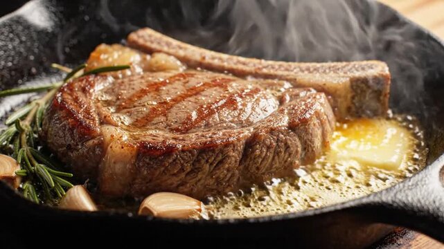 Juicy Ribeye Steak Sizzling
