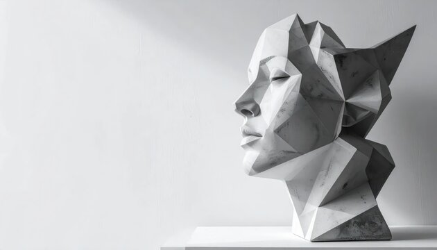 Abstract faceted stone bust of a woman