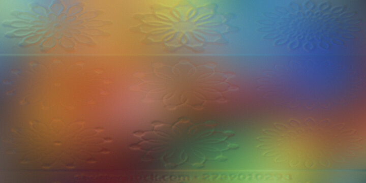 Abstract floral pattern with emboss effect on colorful gradient background.
