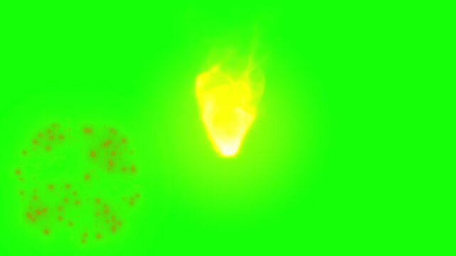 Vibrant green background with colorful glowing orbs and particles moving dynamically