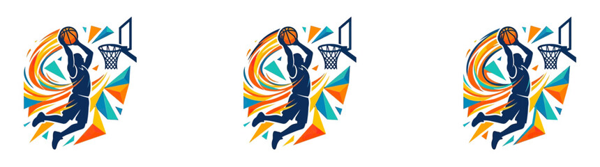 Basketball Player Dunking with Abstract Colorful Background © turus