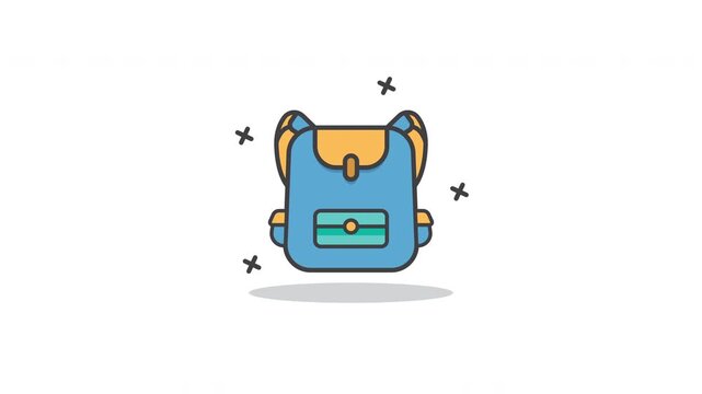 Looping Backpack Icon Animation. Flat minimalist design of school bag with pocket and straps, isolated on white background