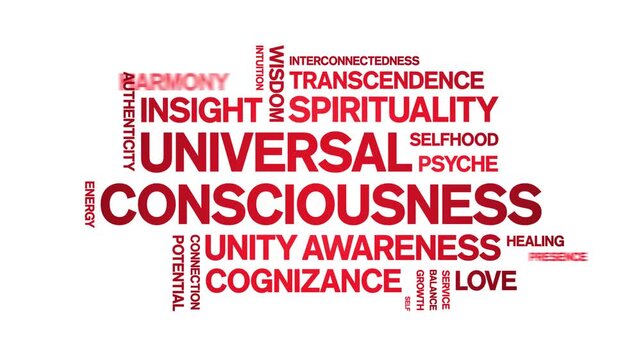 Universal Consciousness animated word cloud-text design animation tag kinetic typography seamless loop.
