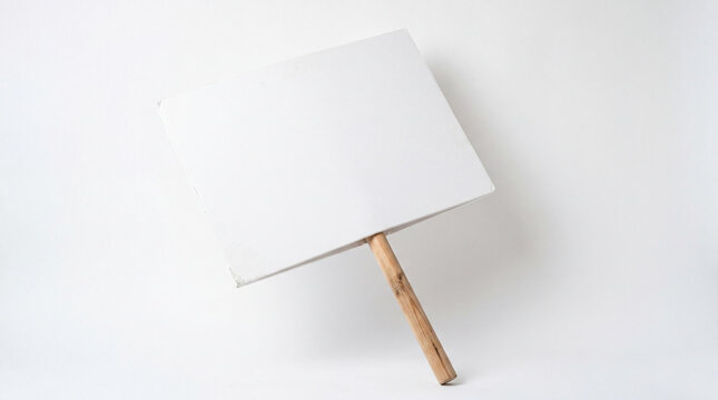 Blank protest sign with wooden handle on white background for social justice or political campaign design