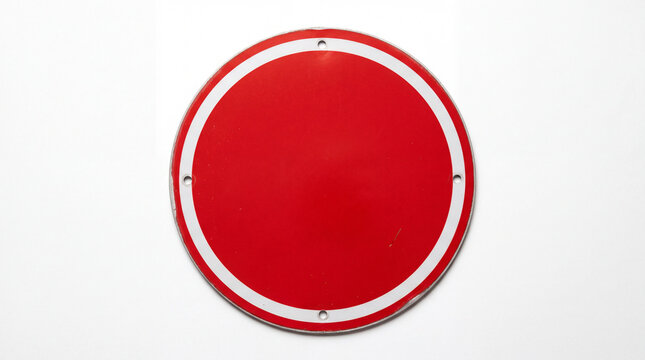 Red circular stop sign with white border on white background for traffic safety design and road sign templates