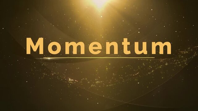Golden momentum and meme concepts with glowing particles and spotlight effects on dark background