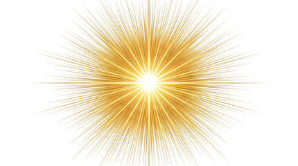 Fototapeta premium Golden sunburst light effect on white background, radiant yellow starburst flare, glowing solar rays and bright sparkle element for graphic design