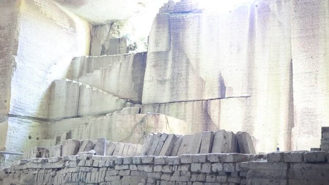Natural Light Entering the Underground Oya Stone Quarry at Oya History Museum in Tochigi, Japan