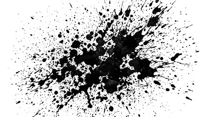 Obraz premium Abstract black ink splash on white background, expressive paint splatter texture, artistic liquid spray and droplets for graphic design