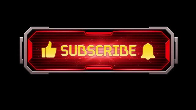 Glowing red subscribe buttons with yellow icons on black background