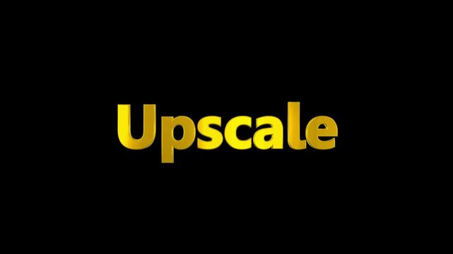 Animated text animation of the word upscale in yellow font on a black background