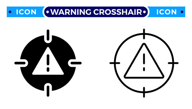 Target warning crosshair threat security alert icon set in solid and line style vector illustration, hazard detection goal concept, caution focus symbol badge isolated on white background