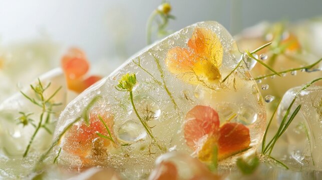 Frozen flowers ice cubes