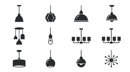 Set of modern ceiling lamp and pendant light icons © aan