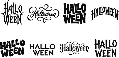 Halloween typography bundle set featuring various creative spooky lettering styles for seasonal holiday design projects and decorations © 2h.designer07