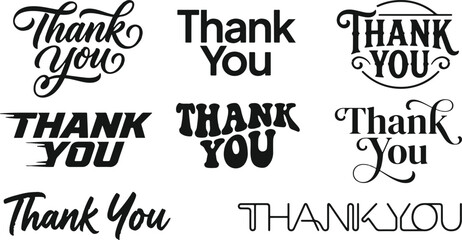 Collection of various thank you lettering styles in a professional typography bundle set for graphic design projects © 2h.designer07