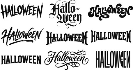 Creative halloween typography bundle set featuring various spooky and decorative lettering styles for seasonal holiday design projects © 2h.designer07