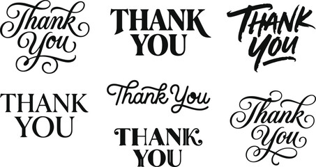 Collection of thank you calligraphy lettering designs in a professional typography bundle set for creative projects © 2h.designer07