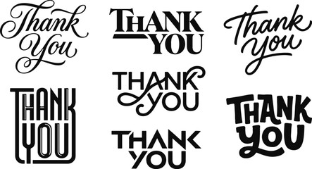 Collection of hand drawn lettering thank you phrases in a creative typography bundle set for graphic design © 2h.designer07