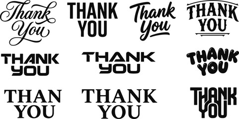 Professional thank you typography bundle set featuring various creative lettering styles and decorative calligraphic text designs © 2h.designer07