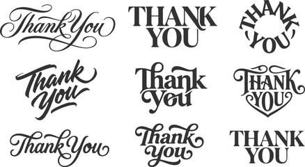 Collection of elegant thank you calligraphy designs featuring a versatile typography bundle set for creative graphic projects © 2h.designer07