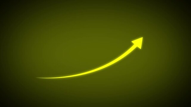 Animated yellow arrow showing upward growth trend on dark gradient background for infographics