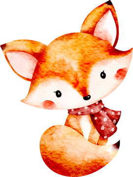 Watercolor Cute Fox in Autumn Season