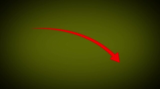 Red arrow pointing downwards with curved motion trajectory over dark olive green background art