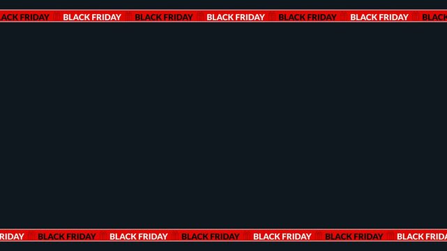 Seamless looping background animation of top and bottom red stripes with Black Friday text moving left and right with black center text copy space area. Flat style holiday promo frame design