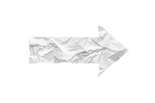 Long crumpled white paper arrow isolated on transparent background