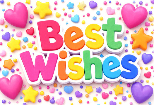 Colorful best wishes text with hearts stars and confetti perfect for greetings cards and celebrations