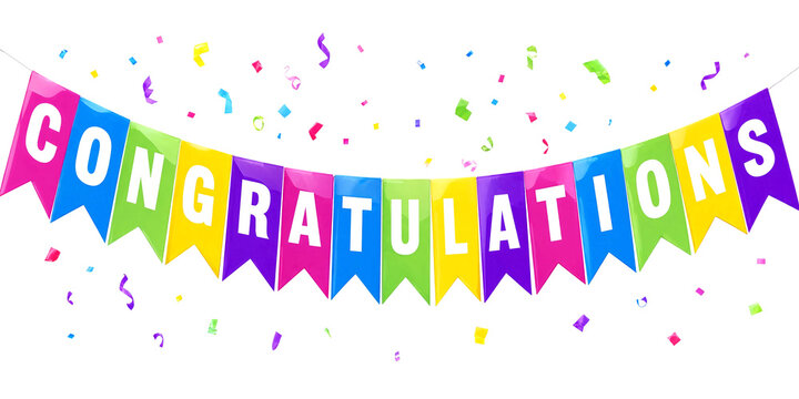 Colorful congratulations banner with confetti perfect for celebrations and achievements display