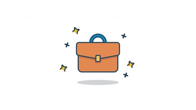Looping Briefcase Icon Animation. Flat minimalist design of business office bag symbol, isolated on white background