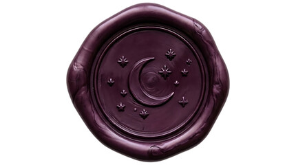 Purple wax seal with moon and stars design isolated on transparent background © Afrin
