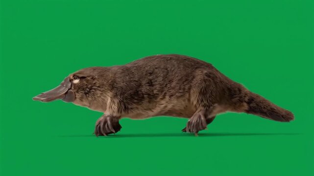 A Platypus Walks Across a Green Screen Background.